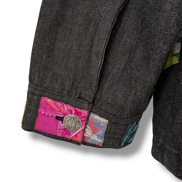 Spirit by Sandy Starkman Denim Jacket Plus Size 3X Patchwork Art To Wear Artsy - Picture 5 of 6